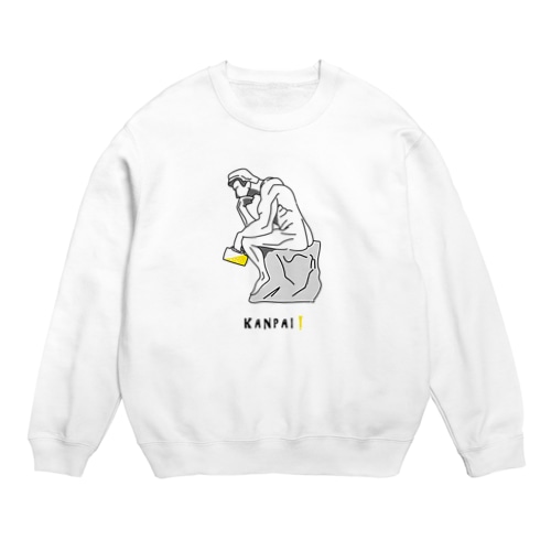 彫刻 × BEER（考える人）黒線画 Crew Neck Sweatshirt