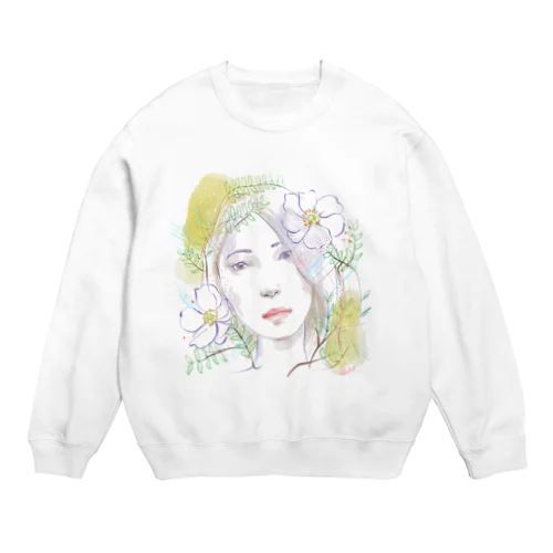 お花と水彩の子 Crew Neck Sweatshirt