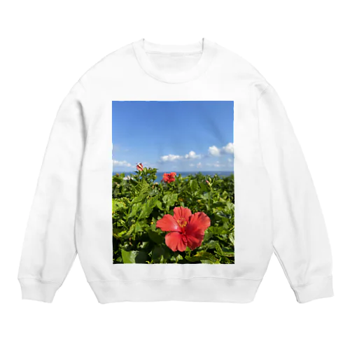 沖縄の海とハイビスカス Crew Neck Sweatshirt