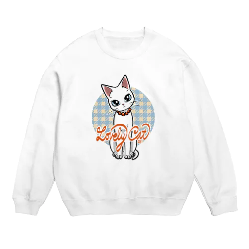 Cute White Cat Misty Crew Neck Sweatshirt