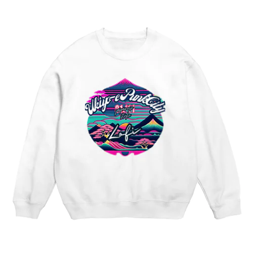 【lofiアート】ネオ浮世絵と盆栽: 北斎イズムのサイバーパンクが織りなす日本の景色の旅 Crew Neck Sweatshirt