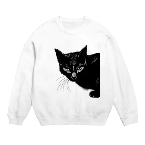 カッコよく覗きに来た黒猫 Crew Neck Sweatshirt