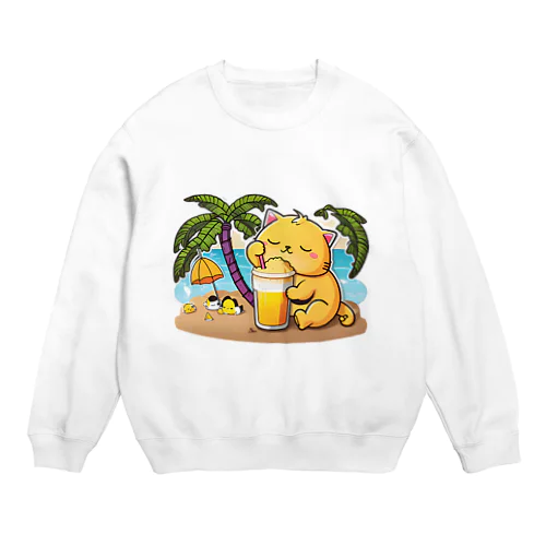 オレンジジュース猫のベルちゃん Crew Neck Sweatshirt