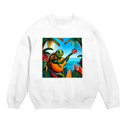 ウクレレを弾くウミガメ Crew Neck Sweatshirt