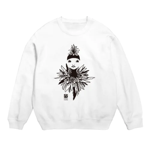 孔雀のような娘さん　モノクロ Crew Neck Sweatshirt