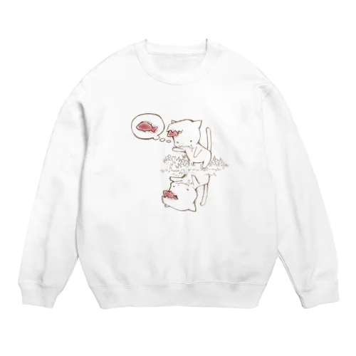 頭が赤い魚を食べた猫（よくばり） Crew Neck Sweatshirt