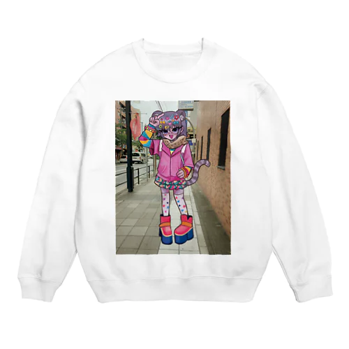 デコラホワイトタイガーちゃん Crew Neck Sweatshirt