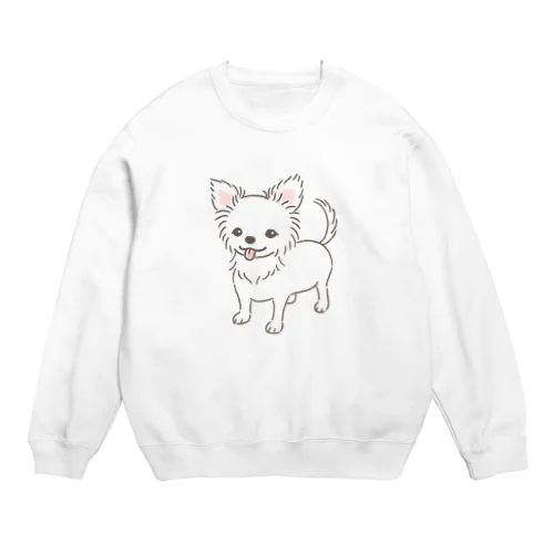 チワワ（ロング・ホワイト） Crew Neck Sweatshirt