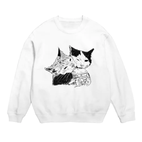 ソフトクリームを舐める猫達 Crew Neck Sweatshirt