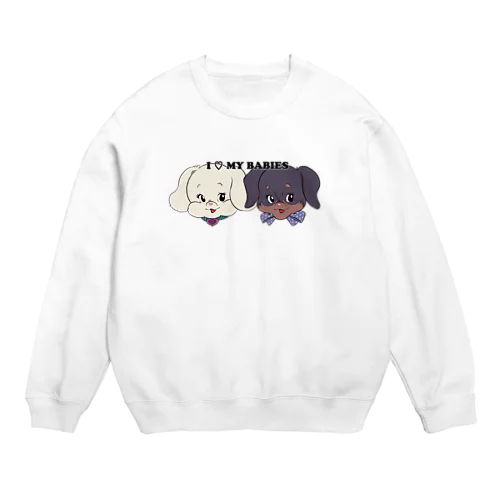 トイプードル×ダックス-クリーム&ブラックタン「I♡MY BABIES」 Crew Neck Sweatshirt