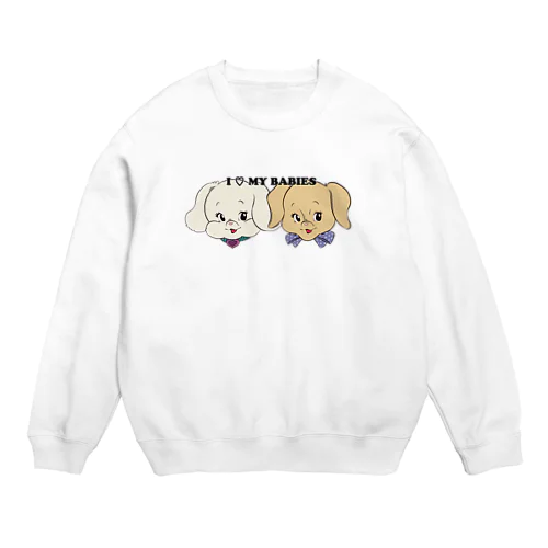 トイプードル×ダックス-クリーム&イエロー「I♡MY BABIES」 Crew Neck Sweatshirt