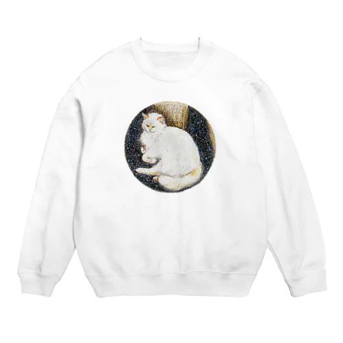 白い猫_円 Crew Neck Sweatshirt