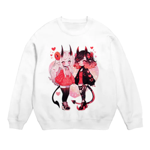 ピーチクリームドーナツとブラックレッドサンゴ Crew Neck Sweatshirt