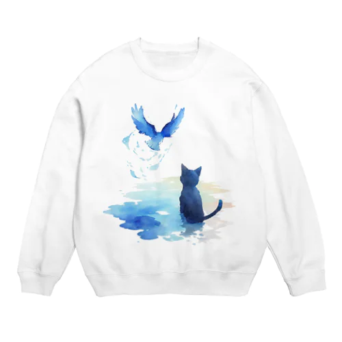 黒猫と青い鳥 Crew Neck Sweatshirt