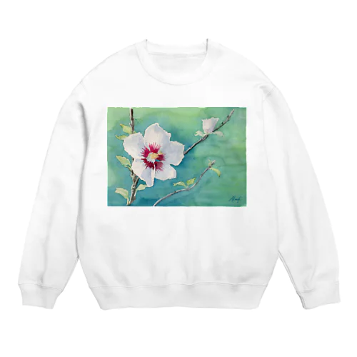 ムクゲ：透明水彩でお花の絵 Crew Neck Sweatshirt