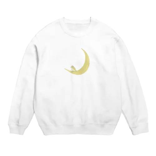 The watching moon and the resting yellow bird. Crew Neck Sweatshirt