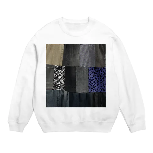 ブラックデニムと異素材パッチワーク Crew Neck Sweatshirt