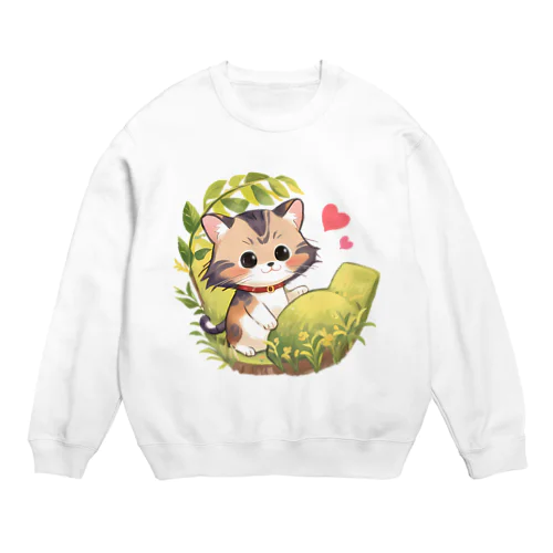 お庭で遊んでいるかわいい子猫 Crew Neck Sweatshirt