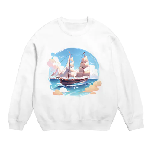 晴天の大海原と帆船 Crew Neck Sweatshirt