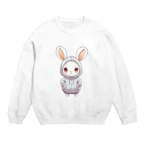 パーカーを着ているうさぎちゃん Crew Neck Sweatshirt