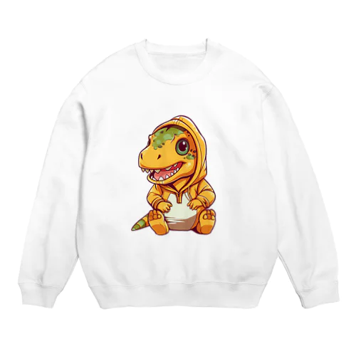 パーカーを着たティラノサウルス Crew Neck Sweatshirt