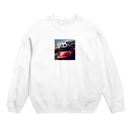 Panda driving a car（車を運転するパンダ） Crew Neck Sweatshirt