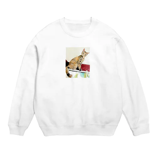 カーテンレールからニャンコ🐱 Crew Neck Sweatshirt