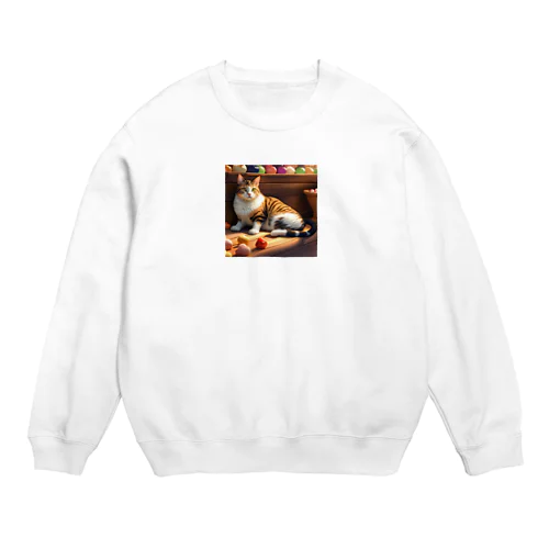 カラーボールの部屋に住む猫のイラスト Crew Neck Sweatshirt