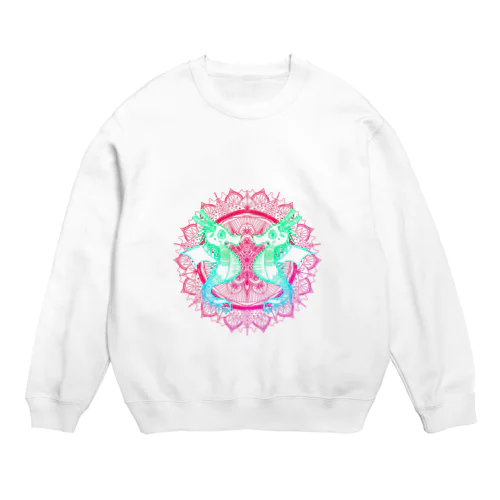 タツノオトシゴ 曼荼羅 白 Crew Neck Sweatshirt