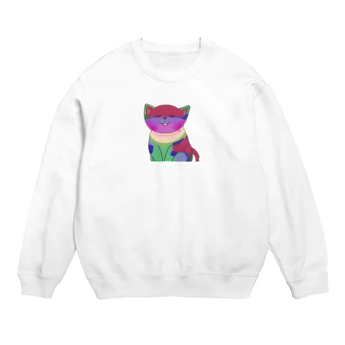 幸運を呼ぶ⁈虹色ネコ助 Crew Neck Sweatshirt