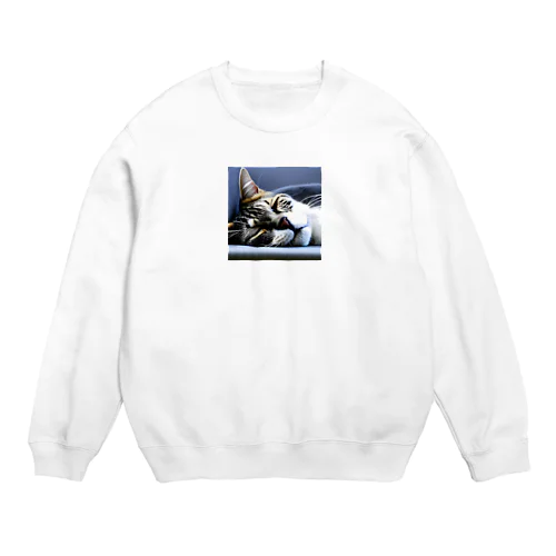 寝顔ドアップのキュートな猫 Crew Neck Sweatshirt