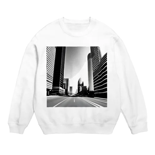 都市の鼓動：白黒で描くアーバンスケープ Crew Neck Sweatshirt