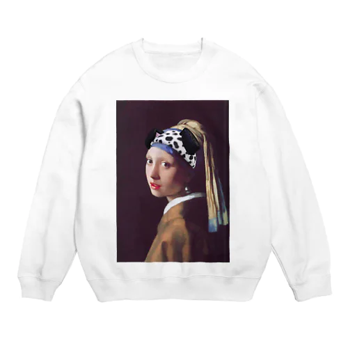 真珠の耳飾りの少女ダルメシアン Crew Neck Sweatshirt