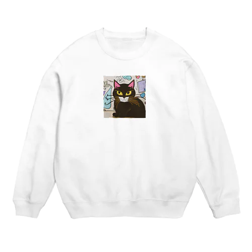 🌟 はにゃん一号店くろねこ 🌟 Crew Neck Sweatshirt