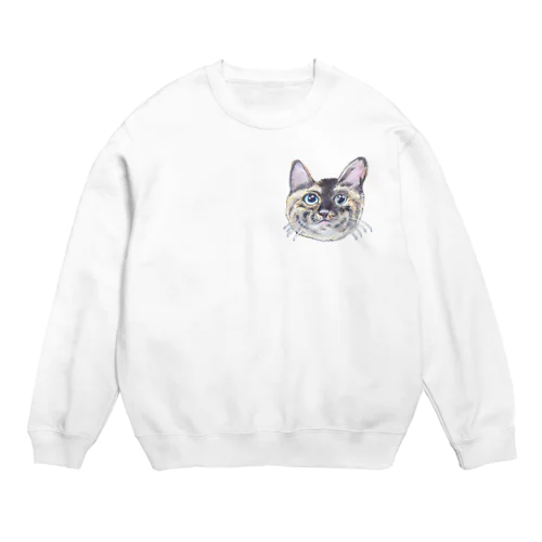 チョークアートの見上げるサビ猫 Crew Neck Sweatshirt