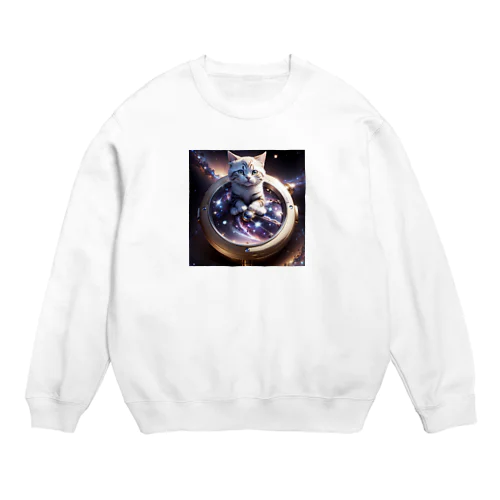 猫と宇宙の時計 Crew Neck Sweatshirt