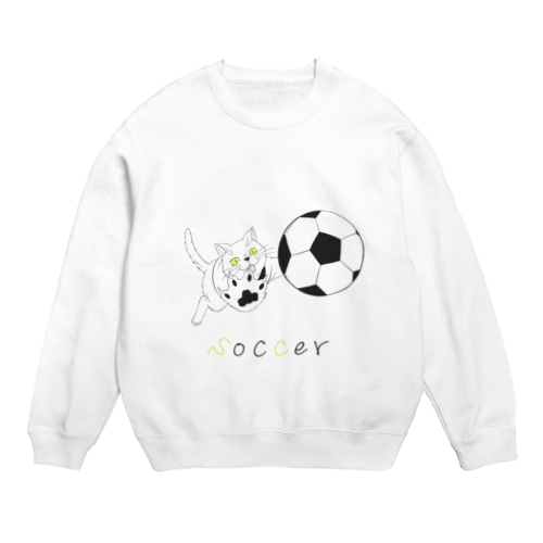 部活ねこ/サッカー【黒】 Crew Neck Sweatshirt