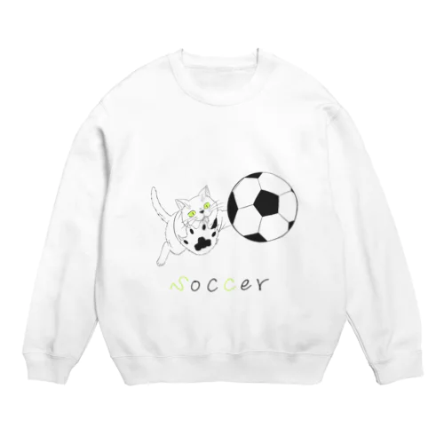 部活ねこ/サッカー【黒】 Crew Neck Sweatshirt