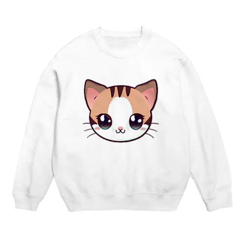 目を輝かせている猫 Crew Neck Sweatshirt