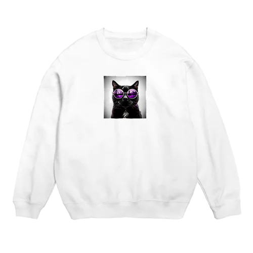 黒猫紫サングラス Crew Neck Sweatshirt