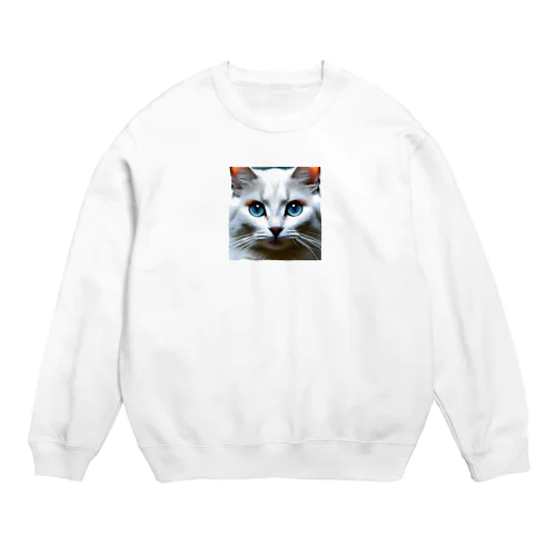 かわいい白猫のイラストグッズ Crew Neck Sweatshirt