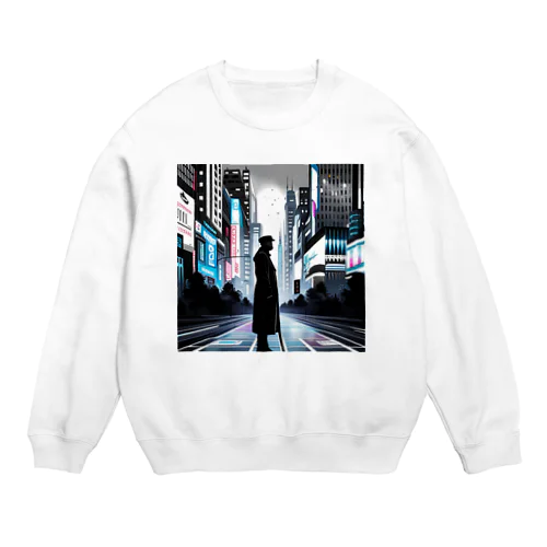 モノクロ未来都市シルエットコート Crew Neck Sweatshirt