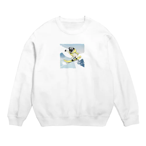 スノボするパグ Crew Neck Sweatshirt