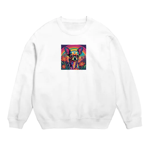 紅染まる空☆チワワがお花と夕暮れを楽しむ Crew Neck Sweatshirt