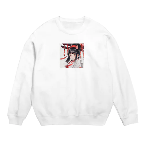 巫女服を着た綺麗なポニーテール女性のグッズ Crew Neck Sweatshirt