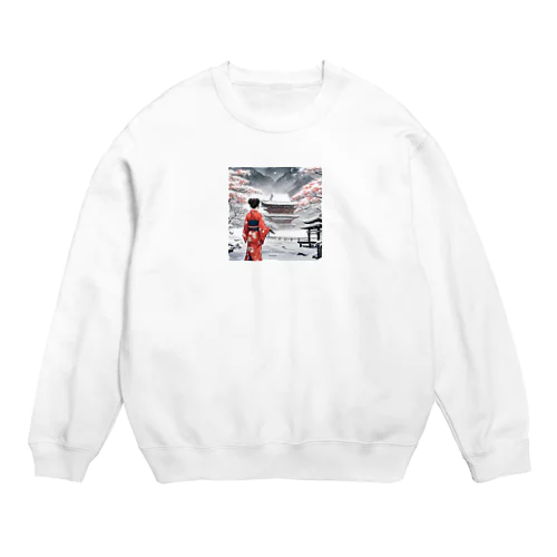 和服女性と雪景色 Crew Neck Sweatshirt