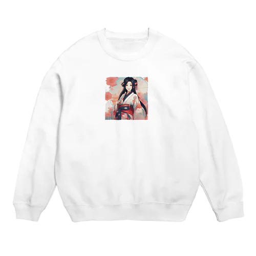 浴衣を着た黑髪ロングヘアの綺麗な女性 Crew Neck Sweatshirt