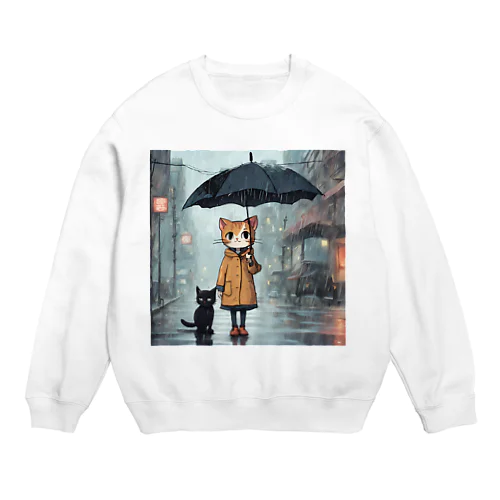 猫と傘 Crew Neck Sweatshirt