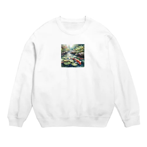 鯉が泳ぐ池　水彩画調② Crew Neck Sweatshirt