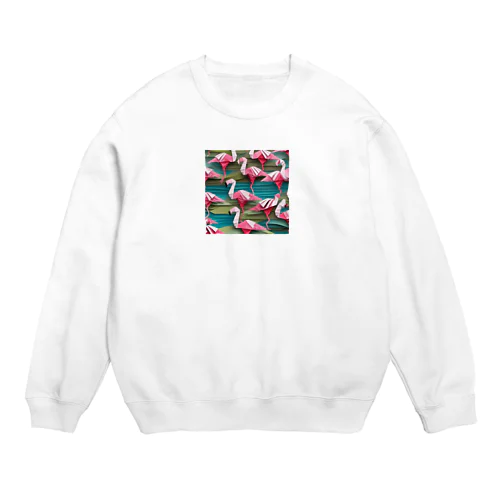 フラミンゴ折り紙風 Crew Neck Sweatshirt